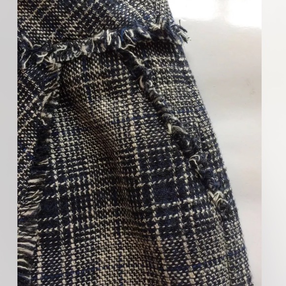 Esprit Faux Wrap Skirt Navy Brown Distress Tweed  Like Wool Blend Mini Skirt - Picture 3 of 9